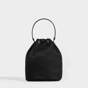 Rear View of PRADA Nylon Top Handle Drawstring Bucket Bag with Top Handle