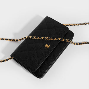 CHANEL Wallet on Chain Caviar Leather Crossbody in Black 2016
