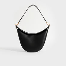 Load image into Gallery viewer, Back view of Loewe Luna shoulder bag in black leather and gold hardware.