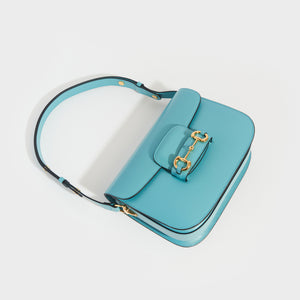 GUCCI 1955 Horsebit Leather Shoulder Bag in Light Blue