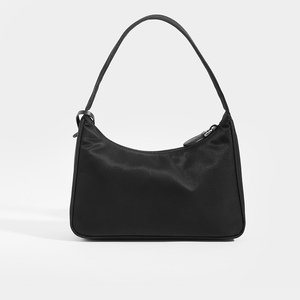 Back view of Prada Hobo re-edition 2000 nylon bag in black