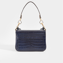 Load image into Gallery viewer, Rear view of CHLOÉ C Double Carry Shoulder Bag in Navy Croc Effect Leather