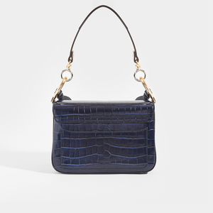 Rear view of CHLOÉ C Double Carry Shoulder Bag in Navy Croc Effect Leather
