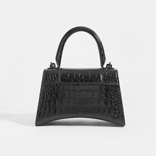 Load image into Gallery viewer, BALENCIAGA Hourglass Croc-Embossed Top Handle Bag in Black - Rear View