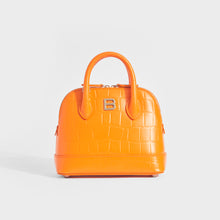 Load image into Gallery viewer, Front view of Balenciaga XXS Ville Embossed leather tote in orange