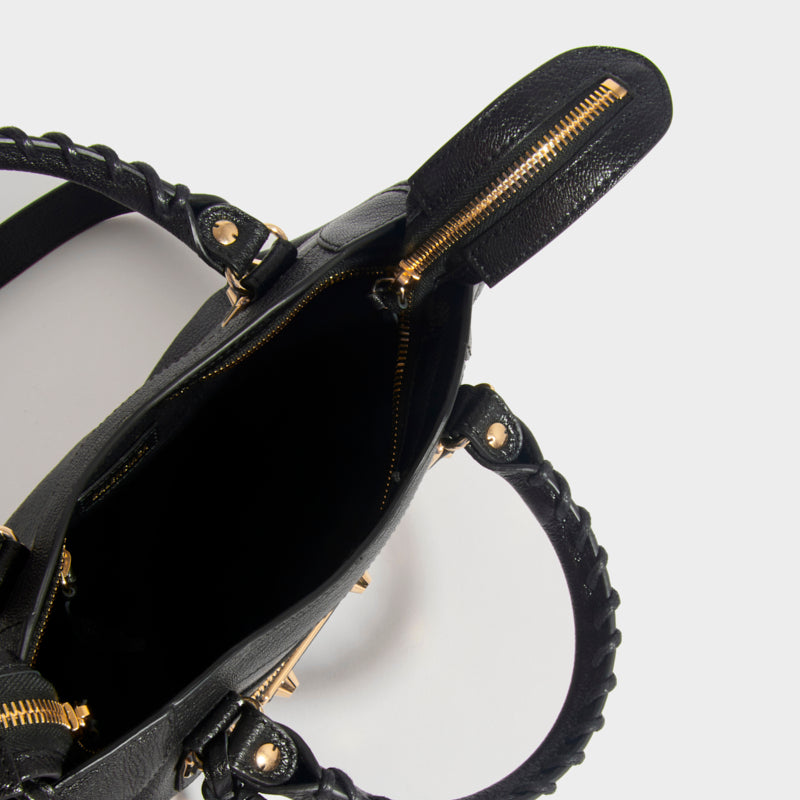 Mini City Bag With Gold Hardware in Black Leather