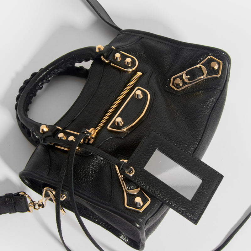 Mini City Bag With Gold Hardware in Black Leather
