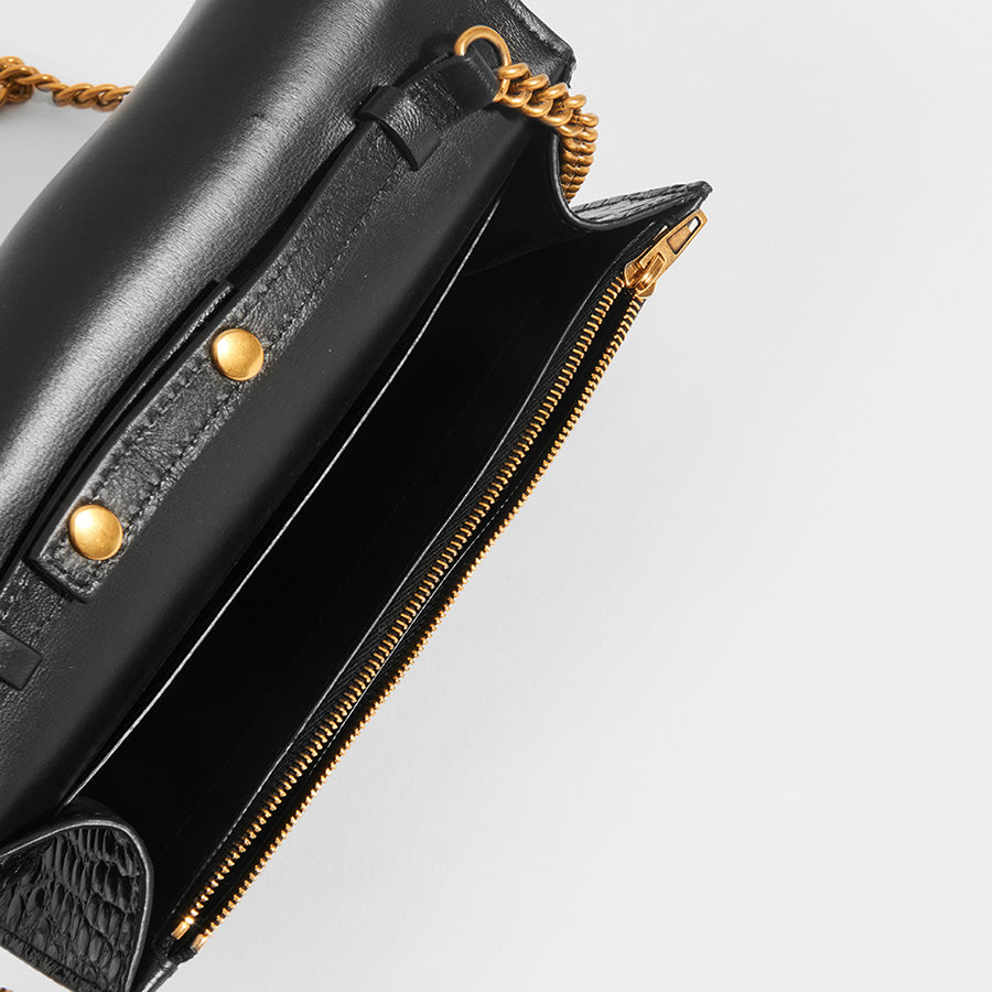 B-Logo Croc Effect Leather Crossbody
