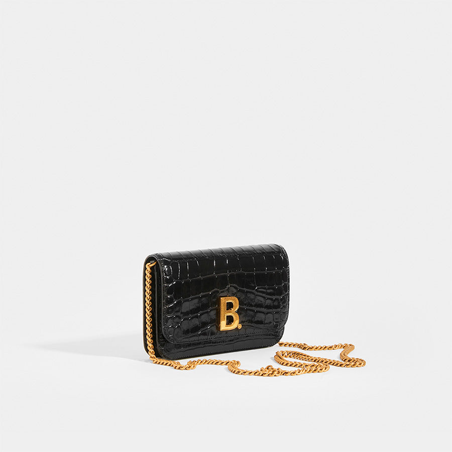 B-Logo Croc Effect Leather Crossbody
