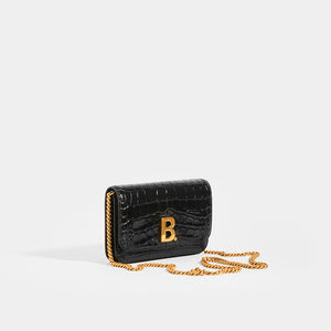 BALENCIAGA B-Logo Croc Effect Leather Crossbody