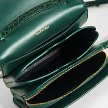 Load image into Gallery viewer, Inside of dark green BALENCIAGA B Small Bag in Croc-Embossed Calfskin