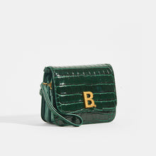 Load image into Gallery viewer, Side view of BALENCIAGA B Small Bag in Croc-Embossed Calfskin in Dark Green