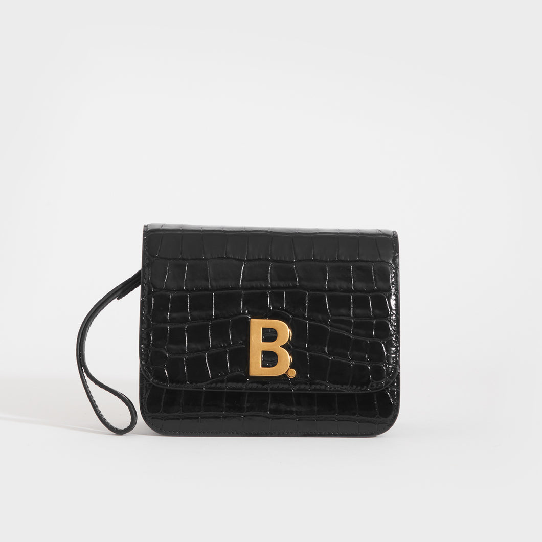 BALENCIAGA B Small Embossed Crossbody Bag in Black