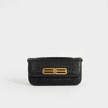 Load image into Gallery viewer, Front of the BALENCIAGA Gossip Small Croc-Effect Leather Shoulder Bag in Black