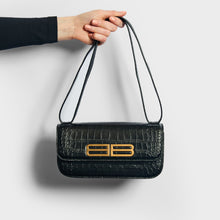 Load image into Gallery viewer, BALENCIAGA Gossip Small Croc-Effect Leather Shoulder Bag in Black