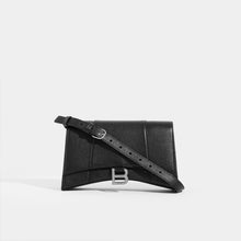 Load image into Gallery viewer, Front view of BALENCIAGA Hourglass Baguette Grained Leather Shoulder Bag in Black