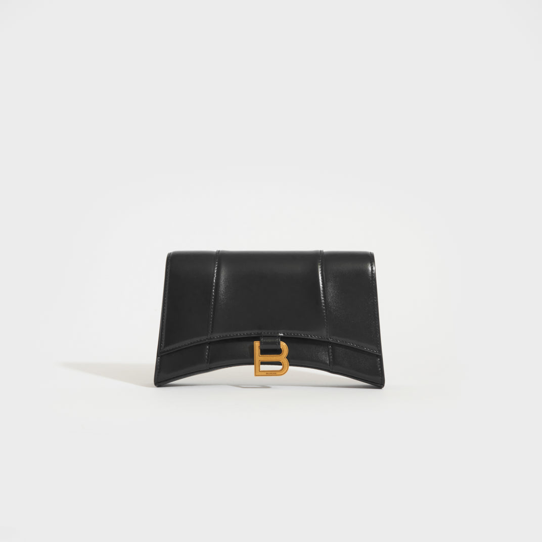 Front view of the BALENCIAGA Hourglass Chain Bag in Black