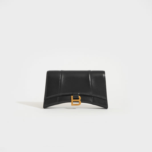 Front view of the BALENCIAGA Hourglass Chain Bag in Black