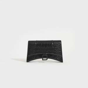 BALENCIAGA Hourglass Chain Bag in Black Shiny Crocodile Embossed Calfskin