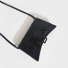 Load image into Gallery viewer, BALENCIAGA Hourglass Chain Bag in Black Shiny Crocodile Embossed Calfskin