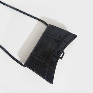 BALENCIAGA Hourglass Chain Bag in Black Shiny Crocodile Embossed Calfskin