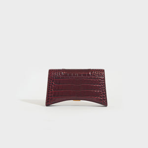 BALENCIAGA Hourglass Chain Bag in Burgundy Shiny Crocodile Embossed Calfskin