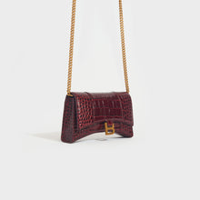 Load image into Gallery viewer, BALENCIAGA Hourglass Chain Bag in Burgundy Shiny Crocodile Embossed Calfskin