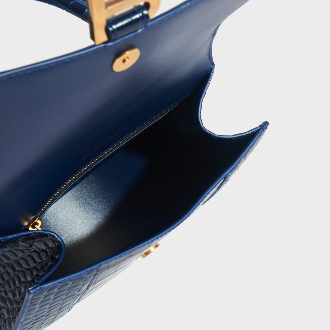 Balenciaga Hourglass Top Handle Bag Small Crocodile Embossed Navy in  Calfskin with Bronze-tone - US