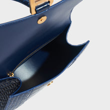 Load image into Gallery viewer, BALENCIAGA Small Hourglass Top Handle Bag in Navy Embossed Croc