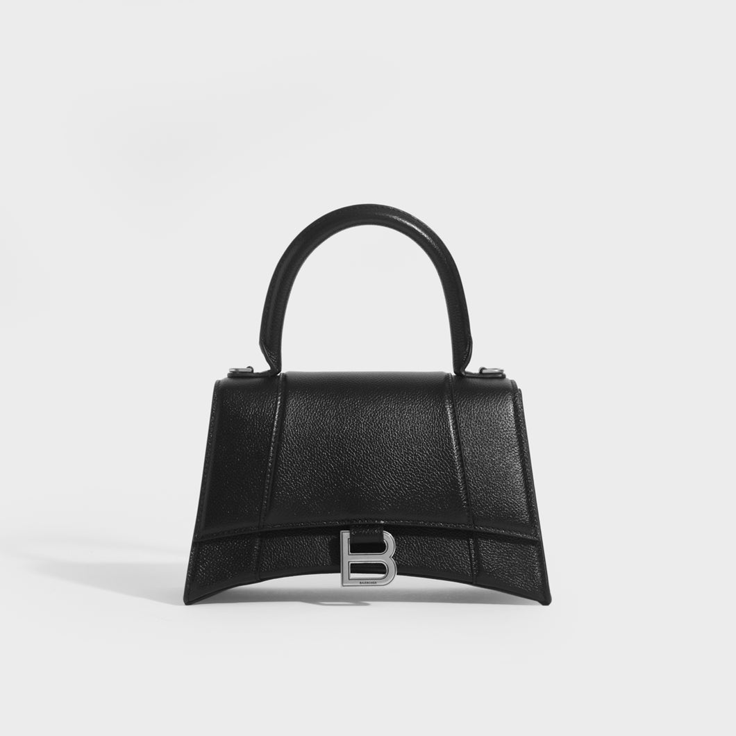 BALENCIAGA Small Hourglass Bag in Black Grained Leather