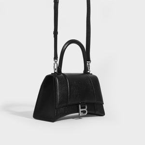 BALENCIAGA Small Hourglass Bag in Black Grained Leather