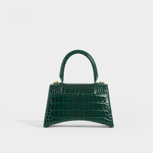 BALENCIAGA Small Hourglass Bag in Forest Green Embossed Croc