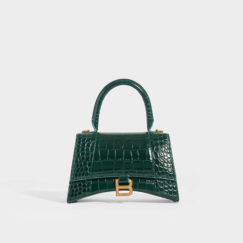 Small Hourglass Bag in Forest Green Embossed Croc