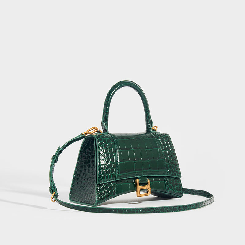 Small Hourglass Bag in Forest Green Embossed Croc
