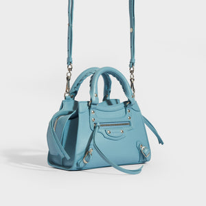 BALENCIAGA Mini Neo Classic City Leather Bag in Blue Grey