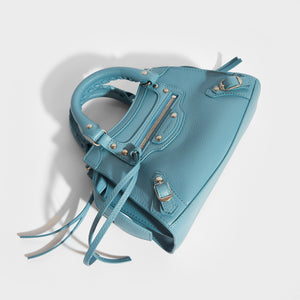 Top view of the BALENCIAGA Mini Neo Classic City Leather Bag in Blue Grey