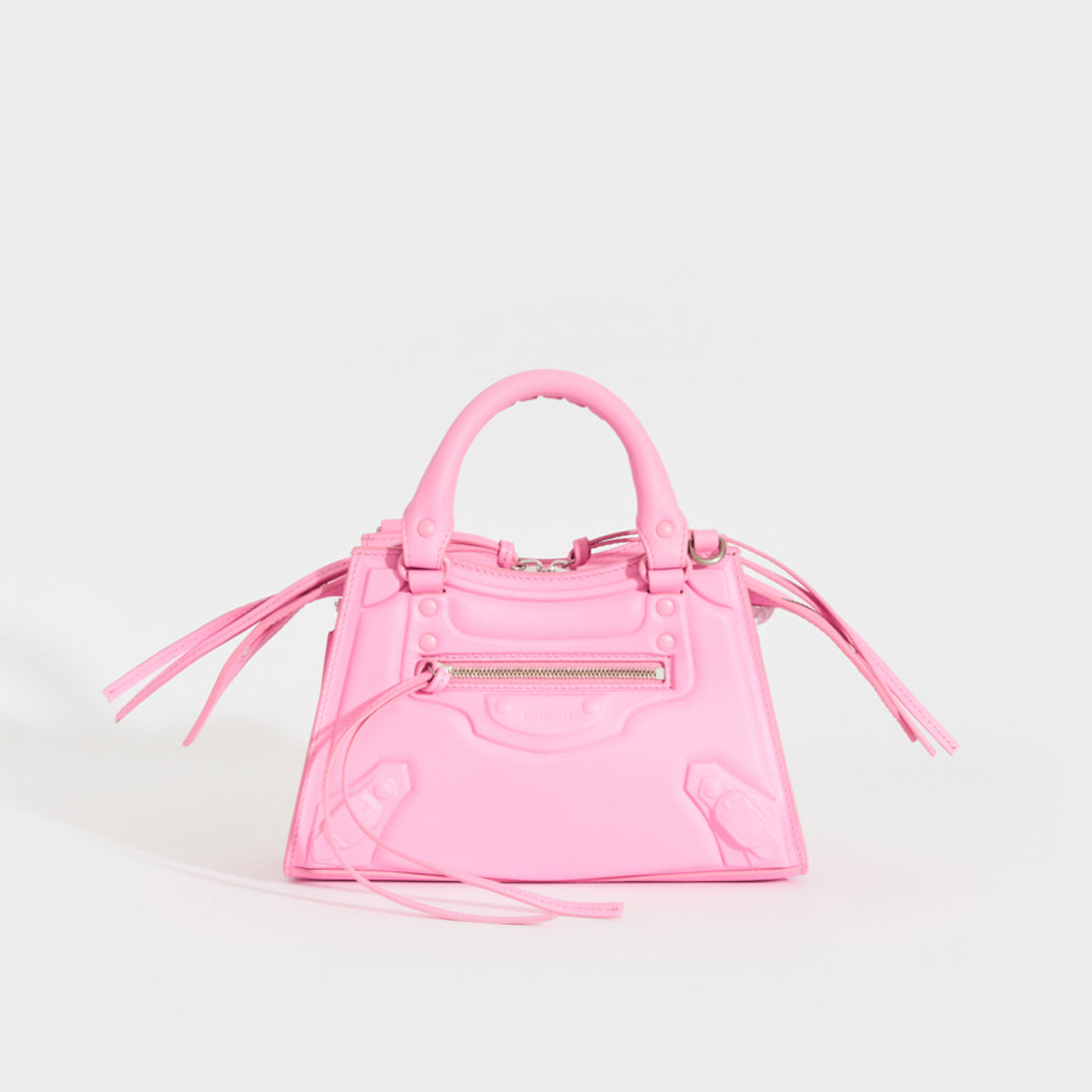 Front view of the BALENCIAGA Mini Neo Classic City Leather Bag in Rose