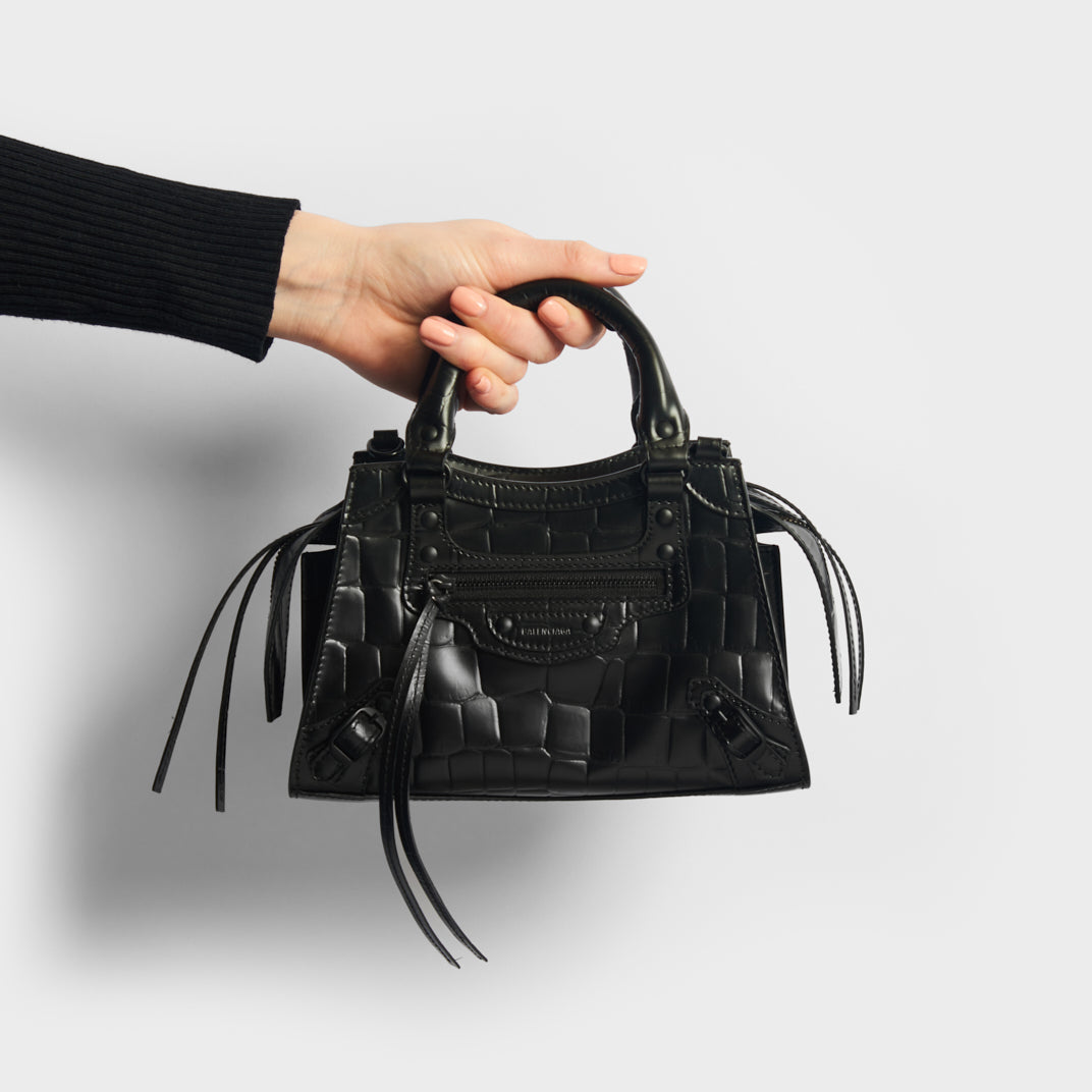 BALENCIAGA Mini Neo Classic City Croc-effect Leather Bag