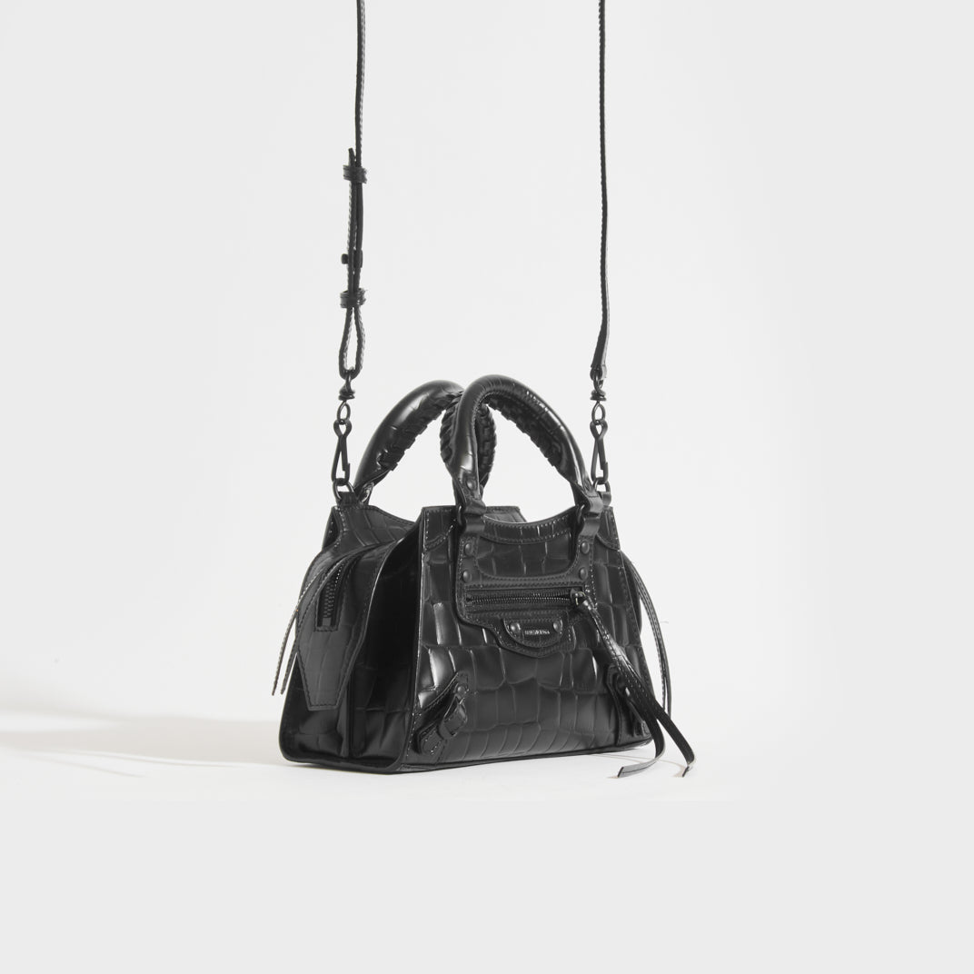 Side view of the BALENCIAGA Mini Neo Classic City Croc-effect Leather Bag