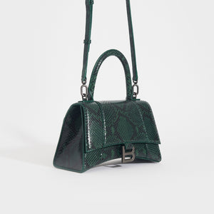 BALENCIAGA Small Hourglass Bag in Green and Black Snakeskin-Effect