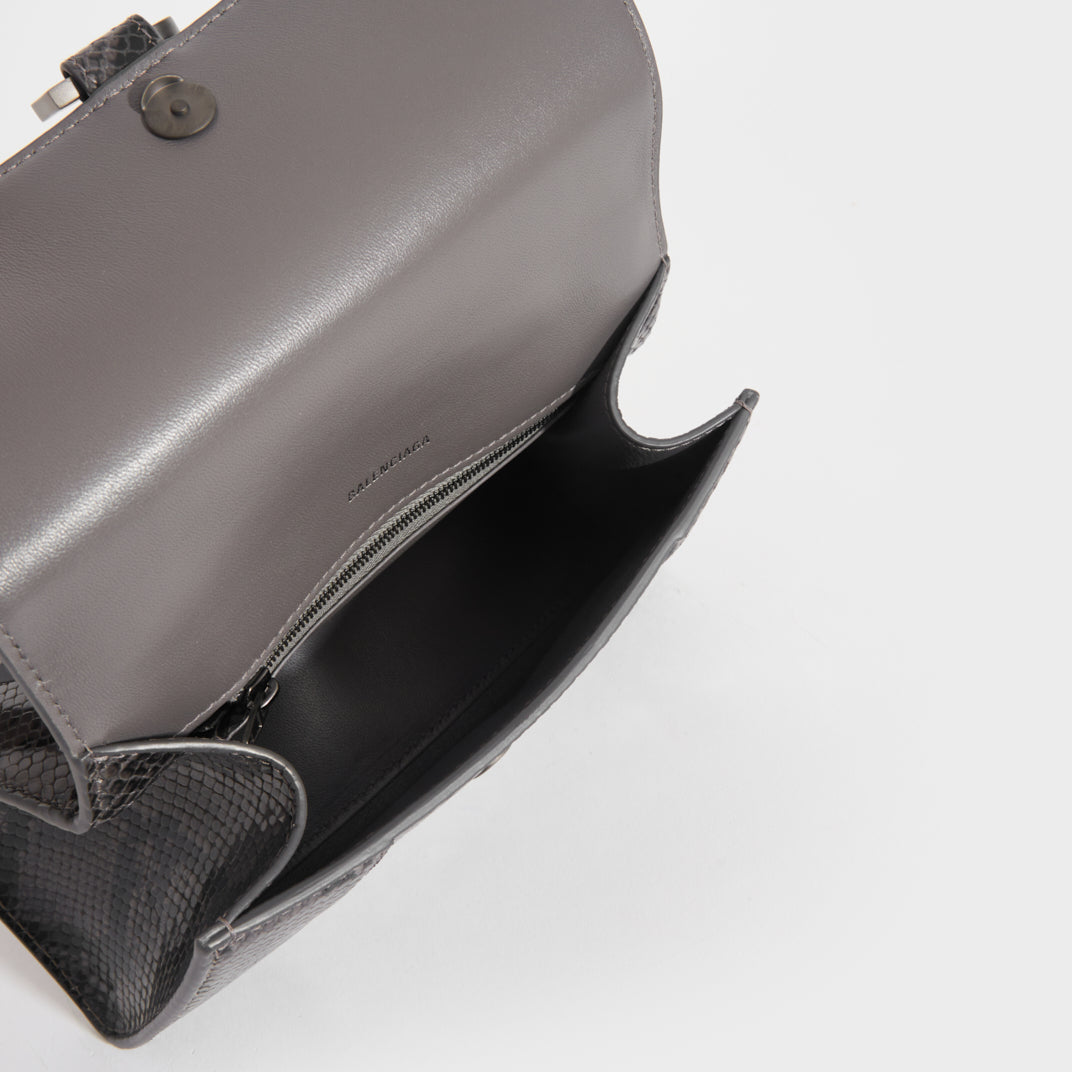 Small Hourglass Bag in Dark Grey and Black Snakeskin-Effect