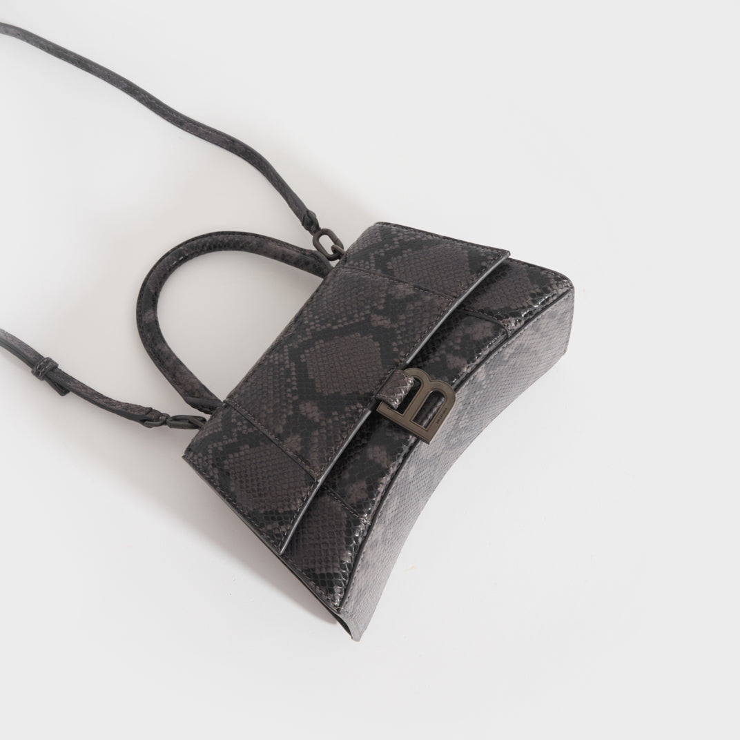 Small Hourglass Bag in Dark Grey and Black Snakeskin-Effect