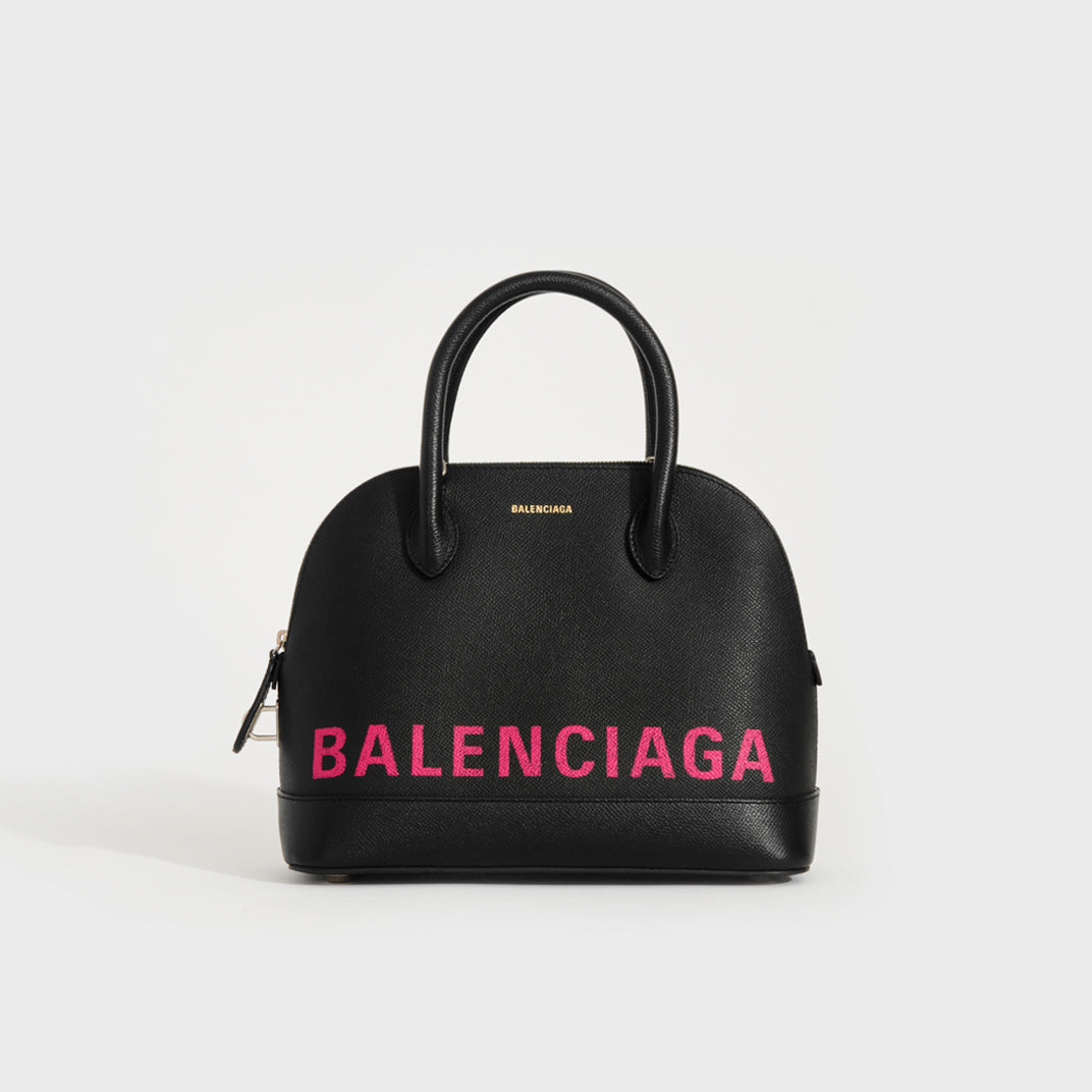 Front view of the BALENCIAGA Small Leather Ville Top-Handle Bag in Black