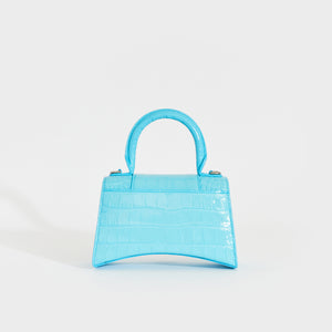 BALENCIAGA XS Hourglass Top Handle Bag in Azur Embossed Croc