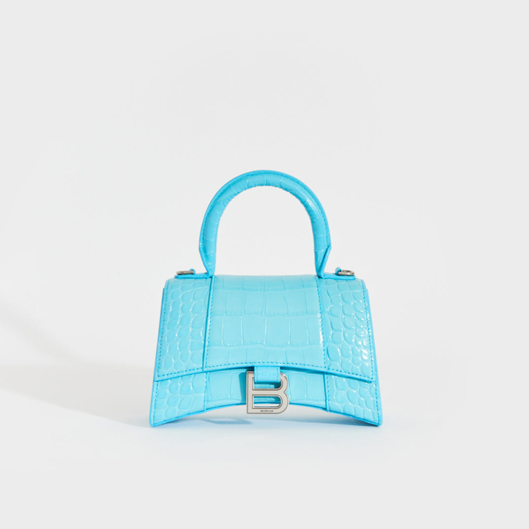 BALENCIAGA XS Hourglass Top Handle Bag in Azur COCOON