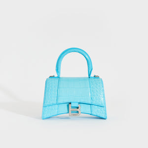 BALENCIAGA XS Hourglass Top Handle Bag in Azur Embossed Croc