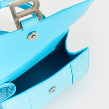 Load image into Gallery viewer, BALENCIAGA XS Hourglass Top Handle Bag in Azur Embossed Croc
