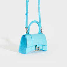 Load image into Gallery viewer, BALENCIAGA XS Hourglass Top Handle Bag in Azur Embossed Croc