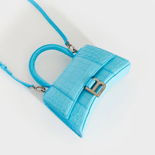 Load image into Gallery viewer, BALENCIAGA XS Hourglass Top Handle Bag in Azur Embossed Croc