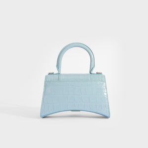 BALENCIAGA XS Hourglass Top Handle Bag in Blue Grey Embossed Croc